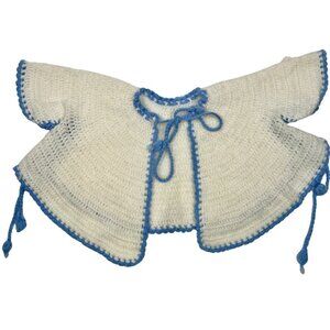 Vintage Blue and White Hand Knit Infant Poncho Sweater